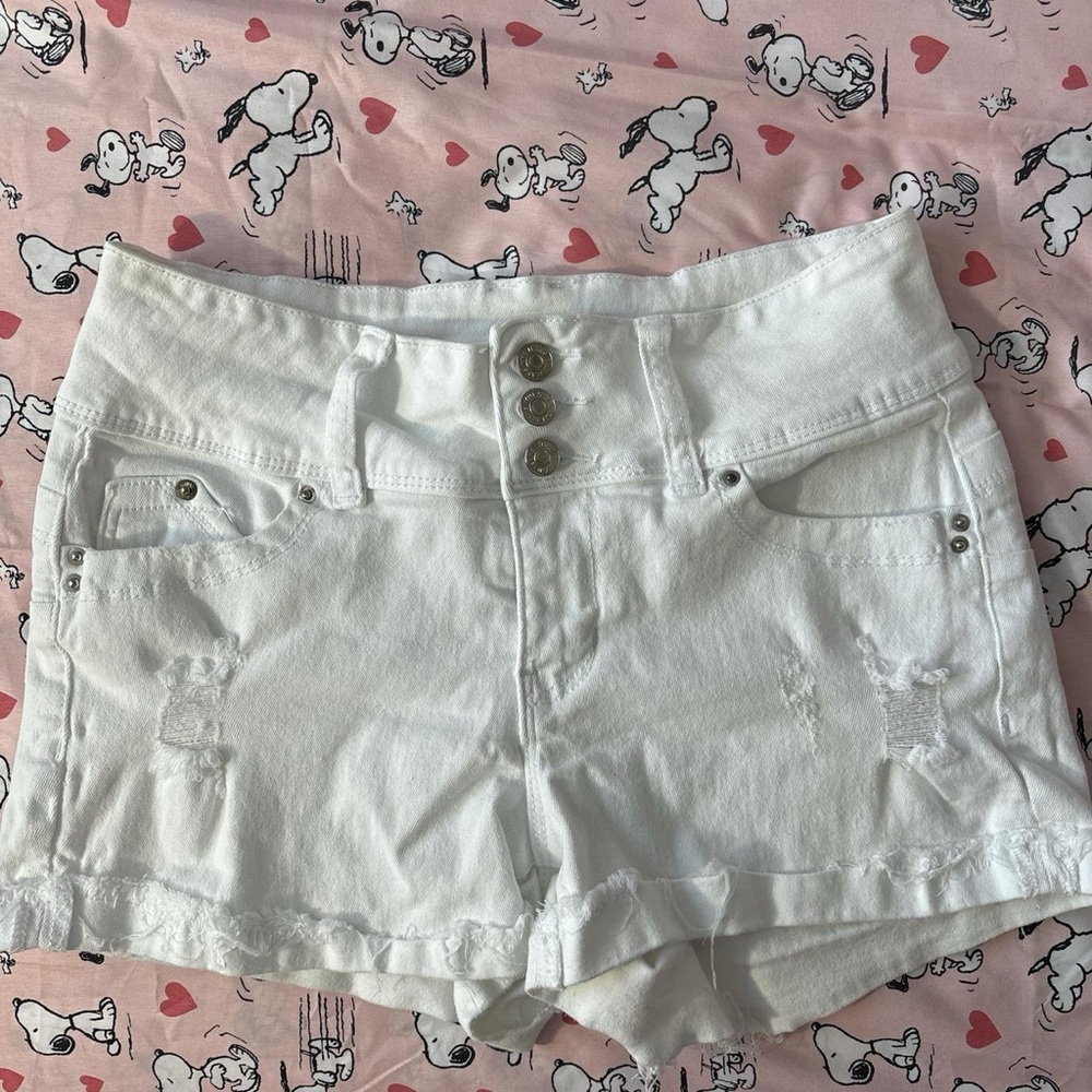 YMI White Mid-Rise Denim Shorts